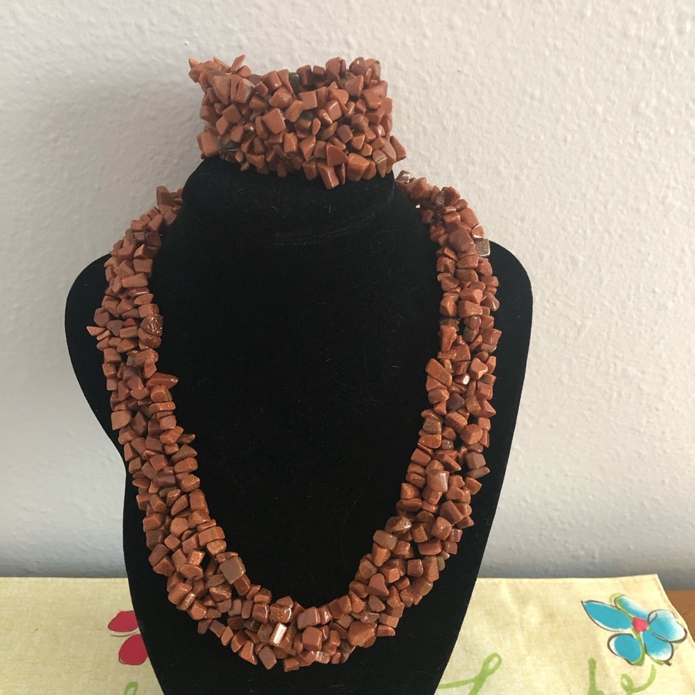 Goldstone Chip 16”  Necklace and Bracelet Set
